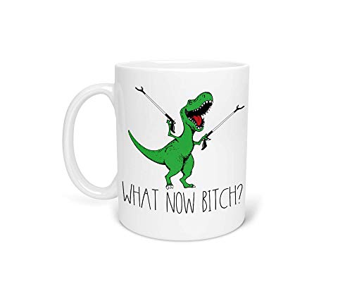 Delicious Accessories What Now Bitch Funny Trex Dinosaur Mom with Arm Extender Grabbies Coffee Tea Mug 11 Ounce