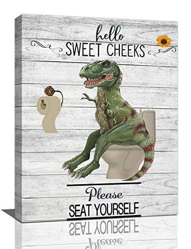 Dino Bathroom Wall Decor Prints - 12"x16" Canvas