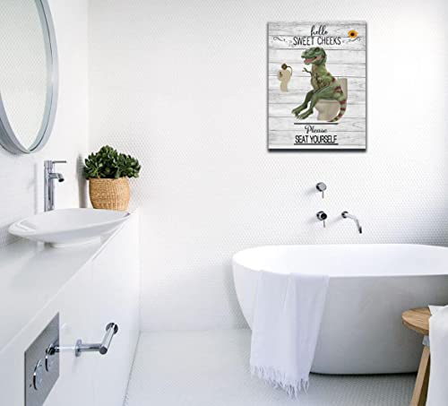 Dino Bathroom Wall Decor Prints - 12"x16" Canvas