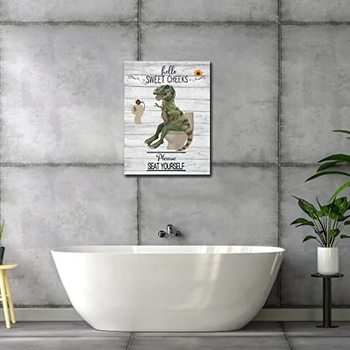 Dino Bathroom Wall Decor Prints - 12"x16" Canvas