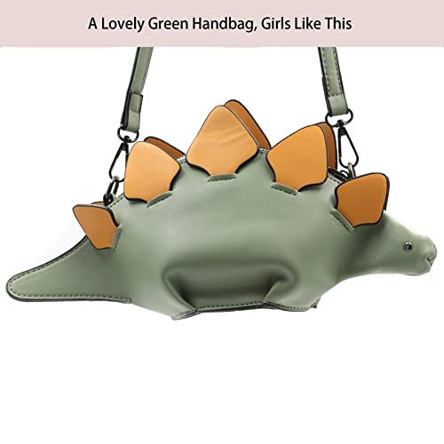 WLC Dinosaur Shoulder Purses,PU Stegosaurus CrossBody Bag for children(Green)