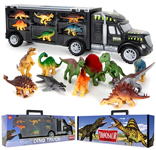 12 Dinosaur Toys with Truck Carrier for Boys