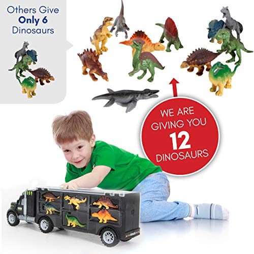 12 Dinosaur Toys with Truck Carrier for Boys