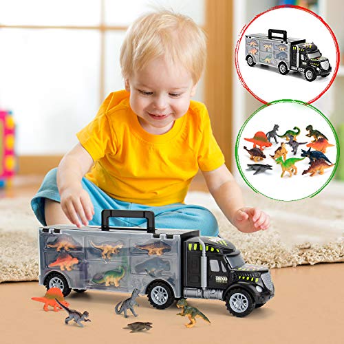 12 Dinosaur Toys with Truck Carrier for Boys