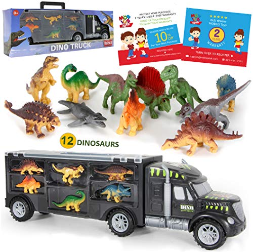 12 Dinosaur Toys with Truck Carrier for Boys