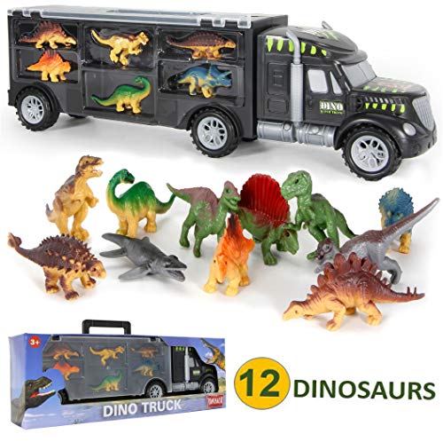 12 Dinosaur Toys with Truck Carrier for Boys
