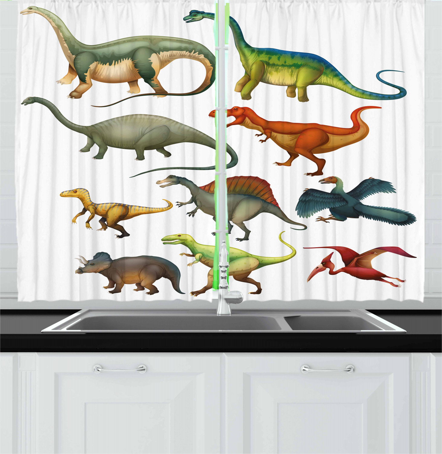 Dino Kitchen Curtains - 2 Panels 55" X 39
