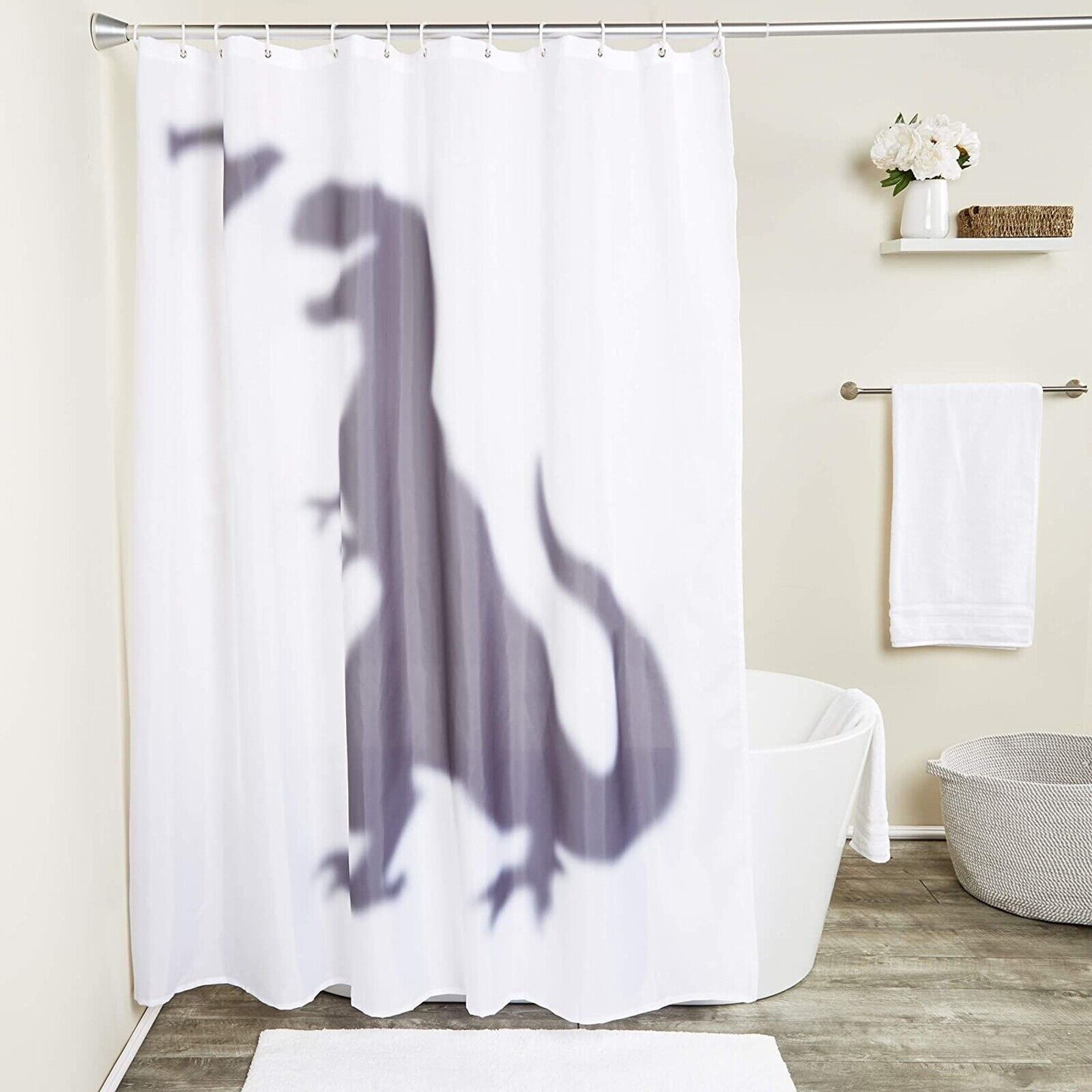 T Rex Dinosaur Shower Curtain Set with 12 Hooks for Bathroom (70 x 71 in)
