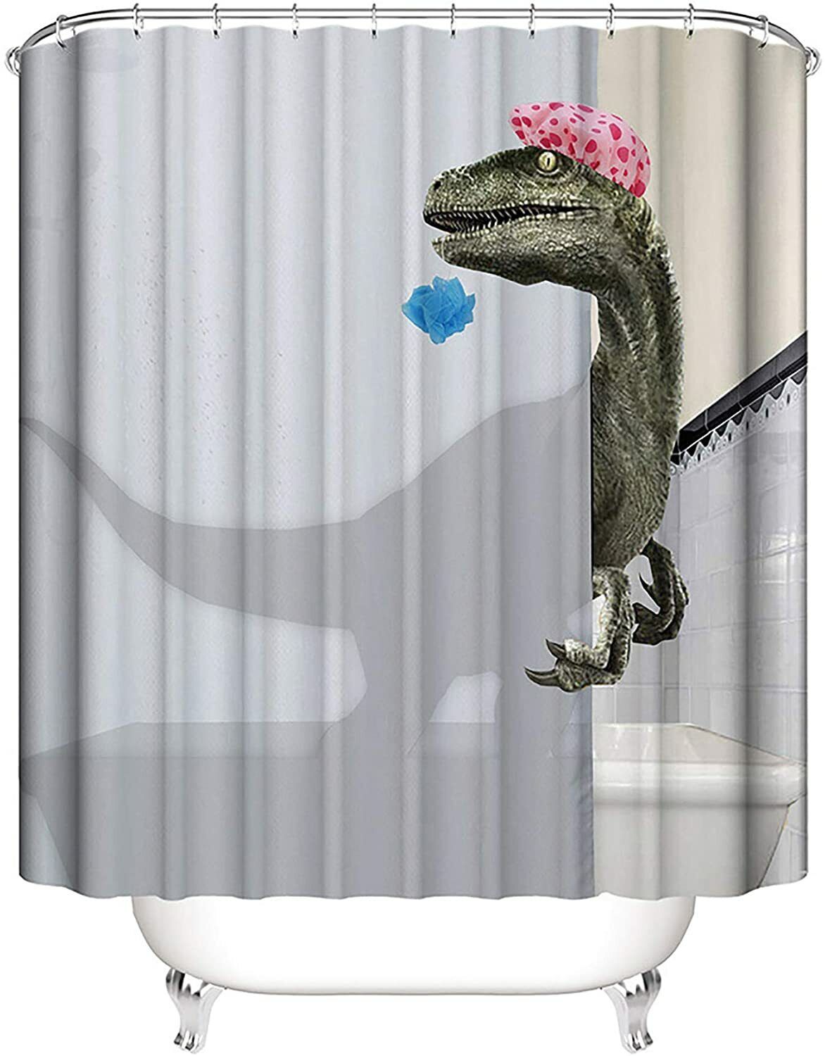 4Pcs Dinosaur Shower Curtain Set with Non-Slip Rug Toilet Lid Cover and Bath Mat