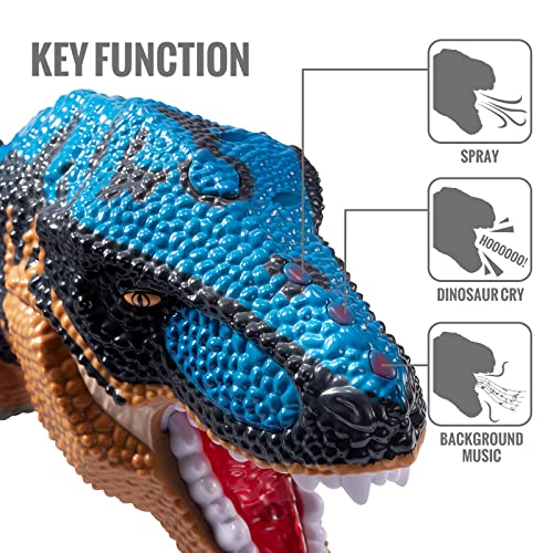 TEMI Large Dinosaur Toy for Kids and Toddlers, Jumbo Tyrannosaurus Rex with Mist Spray, LED Light and Roaring Sounds – One Big Hollow T-Rex Stored with 4 Hand-Painted Dinosaur and 6 Mini Dinos