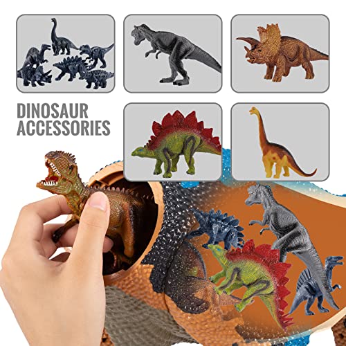 TEMI Large Dinosaur Toy for Kids and Toddlers, Jumbo Tyrannosaurus Rex with Mist Spray, LED Light and Roaring Sounds – One Big Hollow T-Rex Stored with 4 Hand-Painted Dinosaur and 6 Mini Dinos