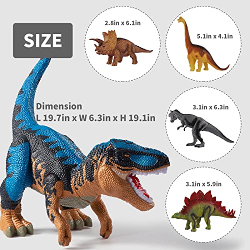 TEMI Large Dinosaur Toy for Kids and Toddlers, Jumbo Tyrannosaurus Rex with Mist Spray, LED Light and Roaring Sounds – One Big Hollow T-Rex Stored with 4 Hand-Painted Dinosaur and 6 Mini Dinos