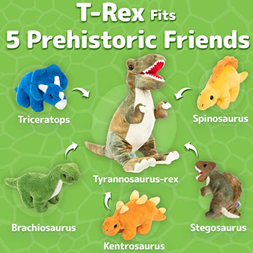 PREXTEX 15" T-Rex Dinosaur Stuffed Animal Set with 5 Dino Plush Toys Inside - Large Zippered Pouch Dinosaur for Boys & Girls - Stuffed Animals for Girls & Boys Ages 3-5 - Colorful & Soft Plushies