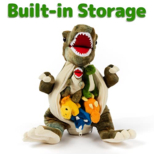 PREXTEX 15" T-Rex Dinosaur Stuffed Animal Set with 5 Dino Plush Toys Inside - Large Zippered Pouch Dinosaur for Boys & Girls - Stuffed Animals for Girls & Boys Ages 3-5 - Colorful & Soft Plushies