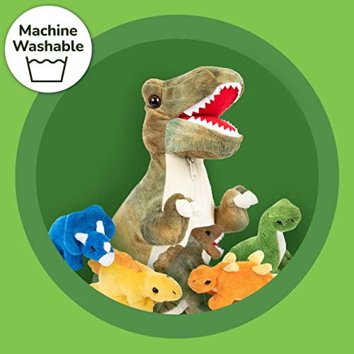 PREXTEX 15" T-Rex Dinosaur Stuffed Animal Set with 5 Dino Plush Toys Inside - Large Zippered Pouch Dinosaur for Boys & Girls - Stuffed Animals for Girls & Boys Ages 3-5 - Colorful & Soft Plushies
