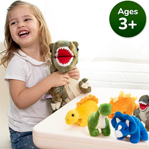 PREXTEX 15" T-Rex Dinosaur Stuffed Animal Set with 5 Dino Plush Toys Inside - Large Zippered Pouch Dinosaur for Boys & Girls - Stuffed Animals for Girls & Boys Ages 3-5 - Colorful & Soft Plushies