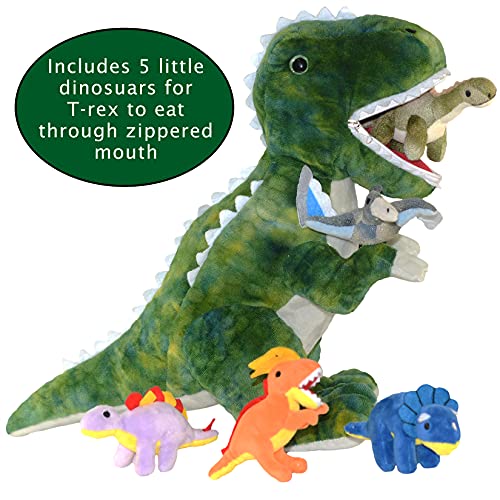 DreamsBe Dinosaur Stuffed Animal T-Rex and 5 Little Dinos for Boys & Girls - Plush T-Rex Stuffie with Zippered Pocket for Eating Dinosaurs - Dinosaur Gift for Boys Ages 3 4 5 6 7 8 9 Years