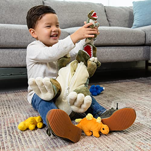 PREXTEX 15" T-Rex Dinosaur Stuffed Animal Set with 5 Dino Plush Toys Inside - Large Zippered Pouch Dinosaur for Boys & Girls - Stuffed Animals for Girls & Boys Ages 3-5 - Colorful & Soft Plushies