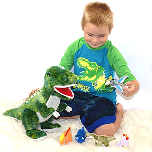 DreamsBe Dinosaur Stuffed Animal T-Rex and 5 Little Dinos for Boys & Girls - Plush T-Rex Stuffie with Zippered Pocket for Eating Dinosaurs - Dinosaur Gift for Boys Ages 3 4 5 6 7 8 9 Years