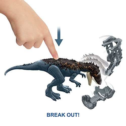 Jurassic World Mega Destroyers Carcharodontosaurus Dinosaur Action Figure, Toy Gift with Movable Joints, Attack and Breakout Feature