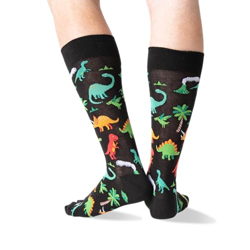 Hot Sox mens Animal Series Novelty Fashion Crew Casual Sock, Dinosaurs (Black), 6 12 US