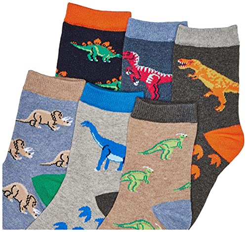 Jefferies Socks boys Boy s Dinosaur Pattern Cotton Crew Socks 6 Pack Multi X Small, Multi, X-Small US