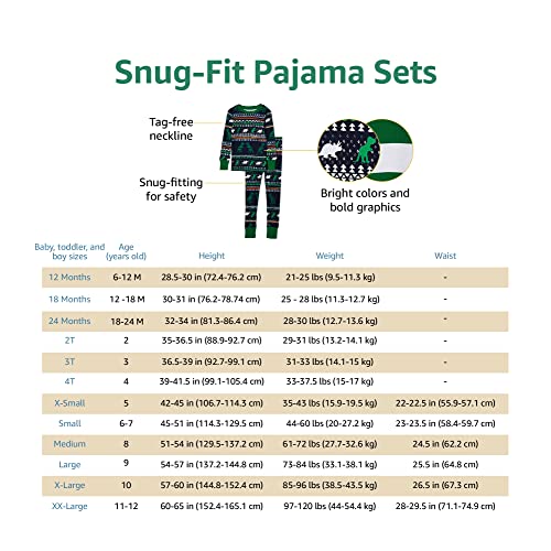 Amazon Essentials Boys' Snug-fit Cotton Pajamas Sleepwear Sets (Previously Spotted Zebra), Pack of 6, Blue/Grey, Dinosaur/Stripe, X-Small