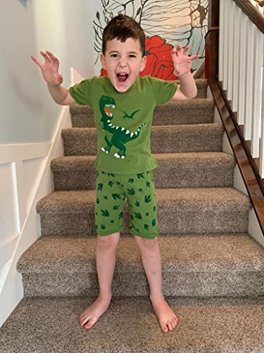 Little Boys Pajamas Shorts Set for Toddler Summer Clothes Dinosaur Sleepwear Cotton 2 Piece Kids Pjs Size 1-8 Years(Green Dinosaur-6102 4T)