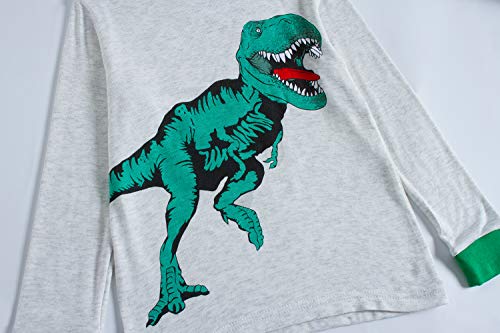 Popshion Boys Pajamas 100% Cotton Long Sleeve Toddler Pjs Set T-Rex Dinosaurs Clothes Kids Pjs Sleepwear(Green Dinosaurs-6230 3T)