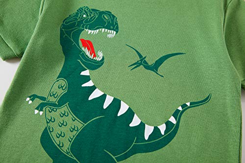 Little Boys Pajamas Shorts Set for Toddler Summer Clothes Dinosaur Sleepwear Cotton 2 Piece Kids Pjs Size 1-8 Years(Green Dinosaur-6102 4T)
