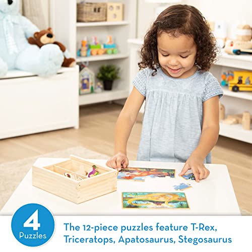 Melissa & Doug Dinosaurs 4-in-1 Wooden Jigsaw Puzzles in a Storage Box (48 pcs) - Kids Puzzle, Dinosaur Puzzles for Kids Ages 3+ - FSC-Certified Materials