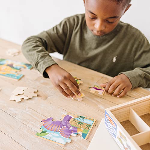 Melissa & Doug Dinosaurs 4-in-1 Wooden Jigsaw Puzzles in a Storage Box (48 pcs) - Kids Puzzle, Dinosaur Puzzles for Kids Ages 3+ - FSC-Certified Materials