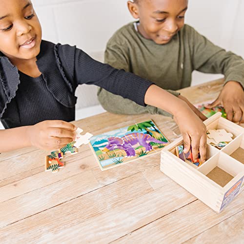 Melissa & Doug Dinosaurs 4-in-1 Wooden Jigsaw Puzzles in a Storage Box (48 pcs) - Kids Puzzle, Dinosaur Puzzles for Kids Ages 3+ - FSC-Certified Materials
