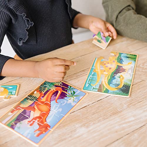 Melissa & Doug Dinosaurs 4-in-1 Wooden Jigsaw Puzzles in a Storage Box (48 pcs) - Kids Puzzle, Dinosaur Puzzles for Kids Ages 3+ - FSC-Certified Materials