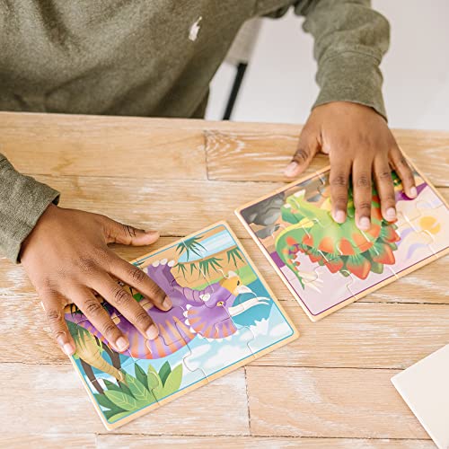 Melissa & Doug Dinosaurs 4-in-1 Wooden Jigsaw Puzzles in a Storage Box (48 pcs) - Kids Puzzle, Dinosaur Puzzles for Kids Ages 3+ - FSC-Certified Materials