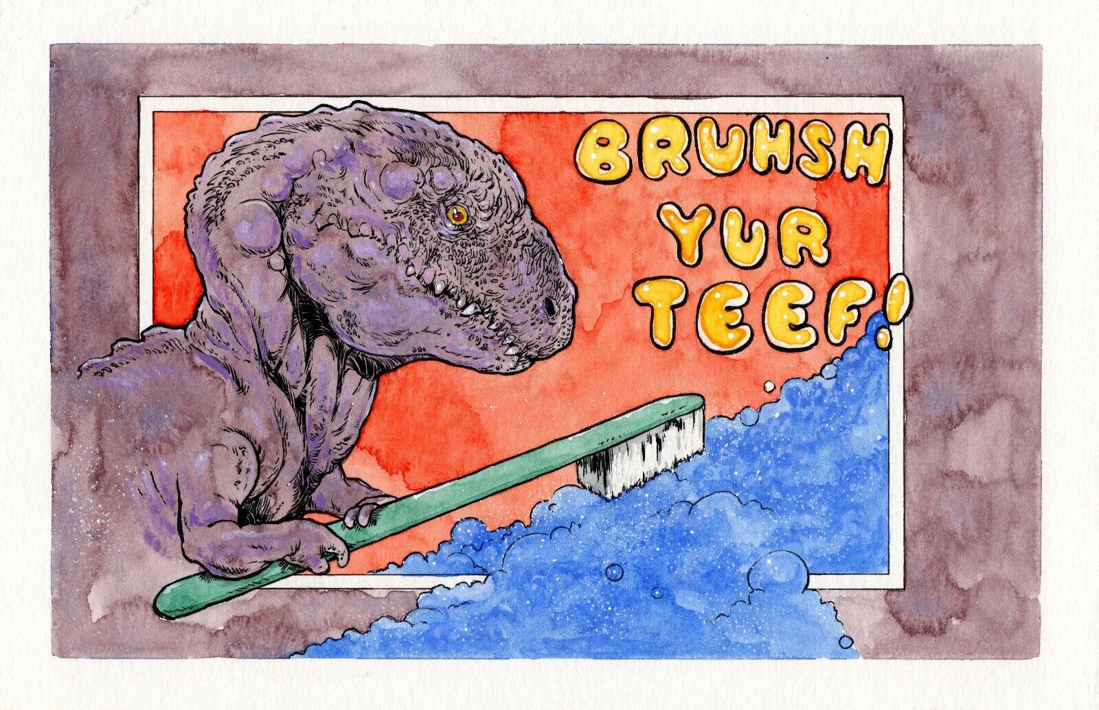 Fine Art Watercolor Dinosaur Bathroom Poster