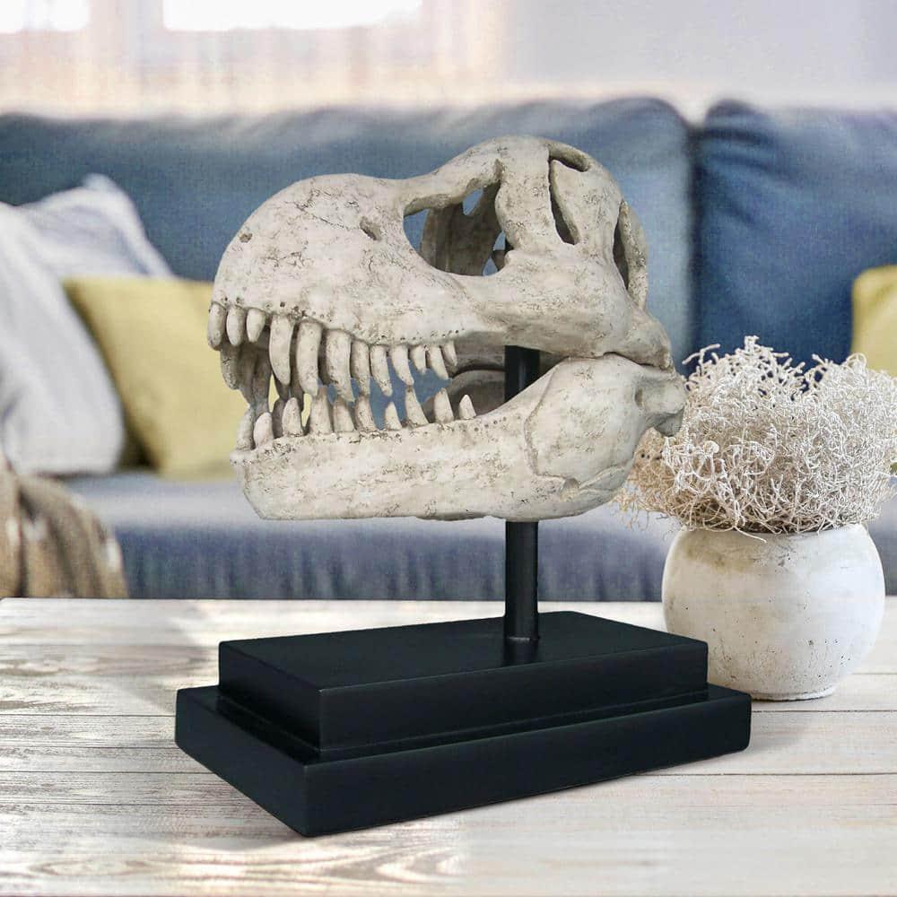 T-Rex Dinosaur Skull Sculpture Realistic Fossil Replica Statue on Display Mount