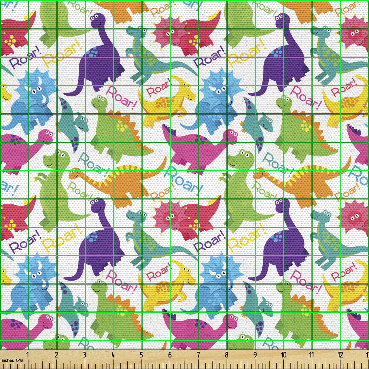 Dinosaur Themed Decorative Fabric by Ambesonne