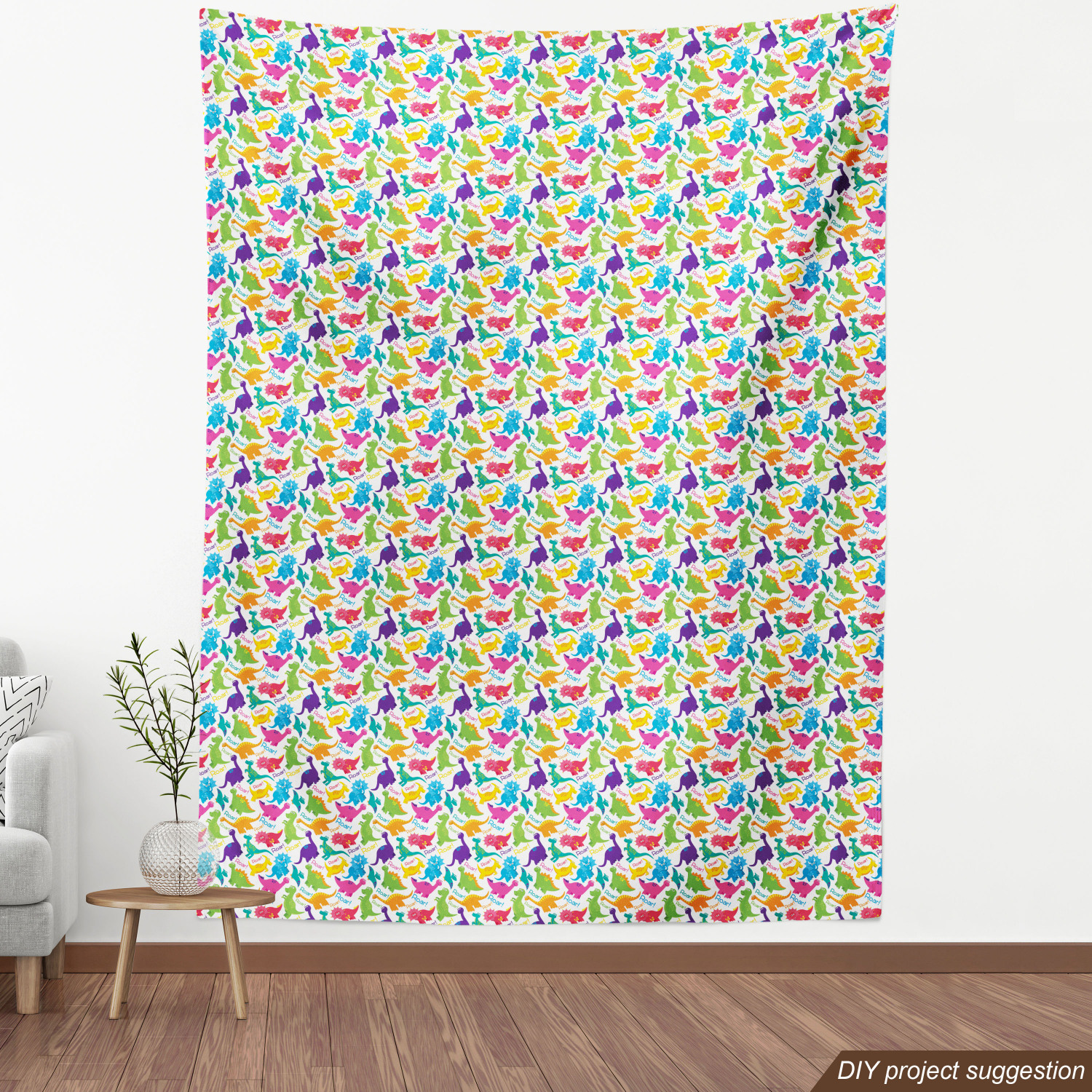 Dinosaur Themed Decorative Fabric by Ambesonne