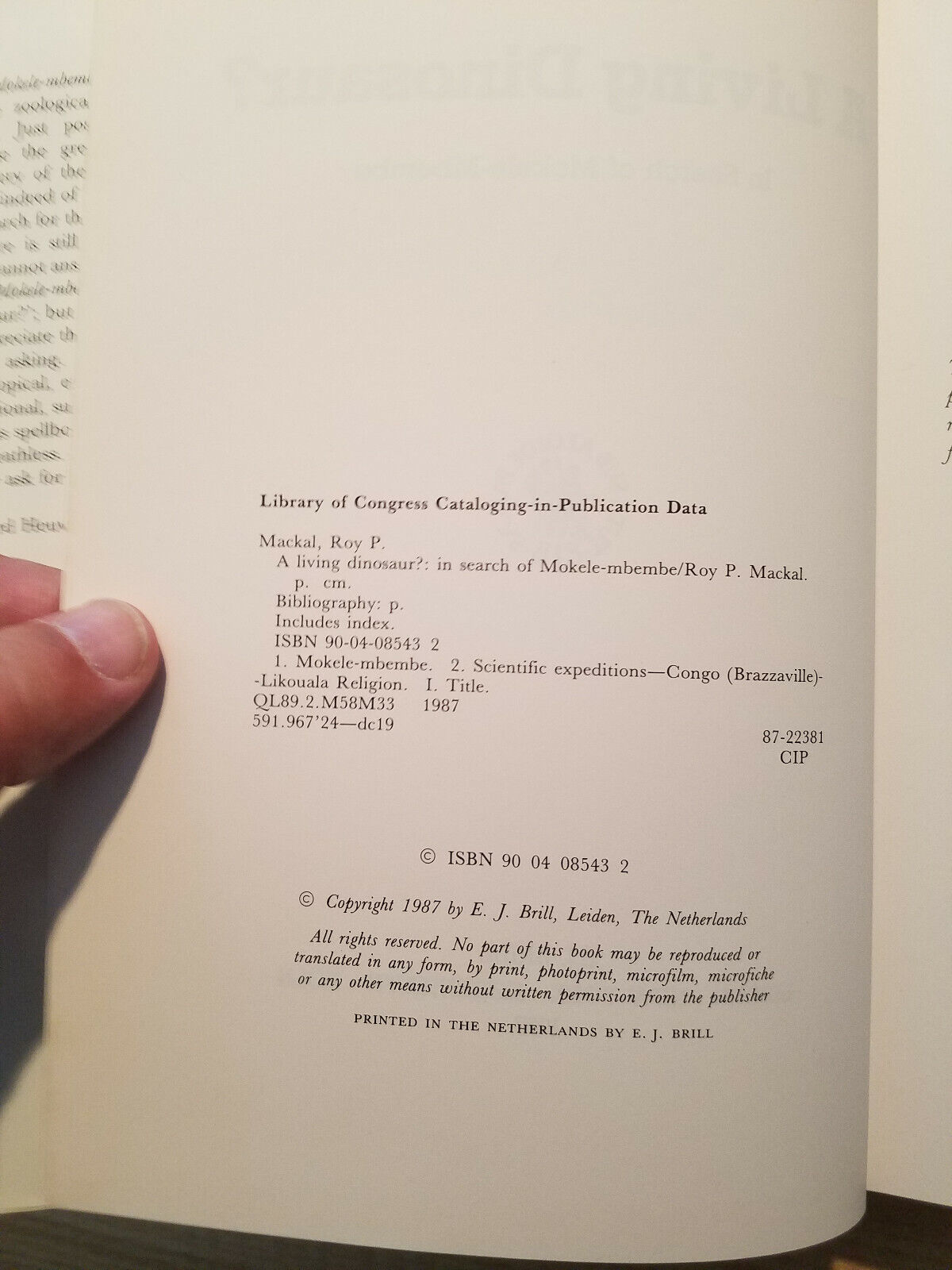 Signed 1987 book: In Search of Mokele Mbembe