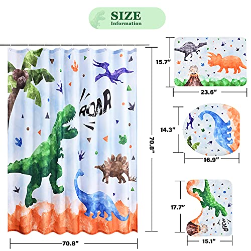 4-Piece Dinosaur Bathroom Set with Shower Curtain & Rug