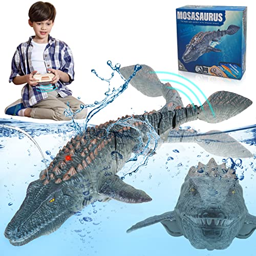 wakeInsa 2.4G Remote Control Dinosaur,RC Dino,Mosasaurus Toy,Kids Pool Toy,Dinosaur Toy for 3+ Year Old Boys,Water Toy,Christmas and Birthday Dinosaur Gift for Boys and Girls
