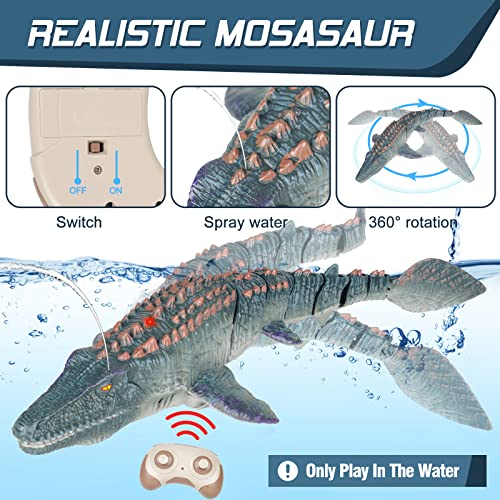 wakeInsa 2.4G Remote Control Dinosaur,RC Dino,Mosasaurus Toy,Kids Pool Toy,Dinosaur Toy for 3+ Year Old Boys,Water Toy,Christmas and Birthday Dinosaur Gift for Boys and Girls