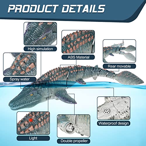 wakeInsa 2.4G Remote Control Dinosaur,RC Dino,Mosasaurus Toy,Kids Pool Toy,Dinosaur Toy for 3+ Year Old Boys,Water Toy,Christmas and Birthday Dinosaur Gift for Boys and Girls