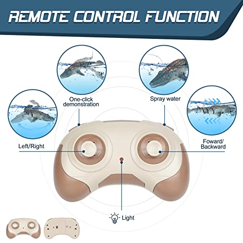 wakeInsa 2.4G Remote Control Dinosaur,RC Dino,Mosasaurus Toy,Kids Pool Toy,Dinosaur Toy for 3+ Year Old Boys,Water Toy,Christmas and Birthday Dinosaur Gift for Boys and Girls