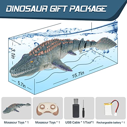 wakeInsa 2.4G Remote Control Dinosaur,RC Dino,Mosasaurus Toy,Kids Pool Toy,Dinosaur Toy for 3+ Year Old Boys,Water Toy,Christmas and Birthday Dinosaur Gift for Boys and Girls