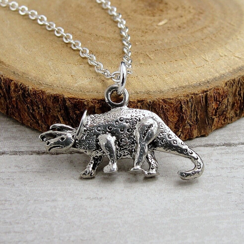 Triceratops Charm Necklace - Prehistoric Silver Jewelry