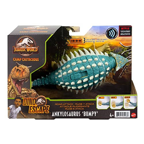 Jurassic World Toys Camp Cretaceous Roar Attack Ankylosaurus Bumpy Dinosaur Action Figure, Toy Gift with Strike Feature and Sounds