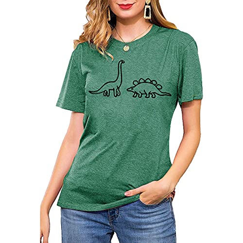Ayaclon Women's Cute Dinosaur Shirt Summer Loose Casual T-Shirt Short Sleeve Graphic Printed Tops Green Medium