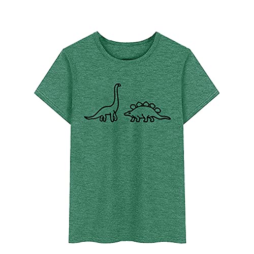 Ayaclon Women's Cute Dinosaur Shirt Summer Loose Casual T-Shirt Short Sleeve Graphic Printed Tops Green Medium